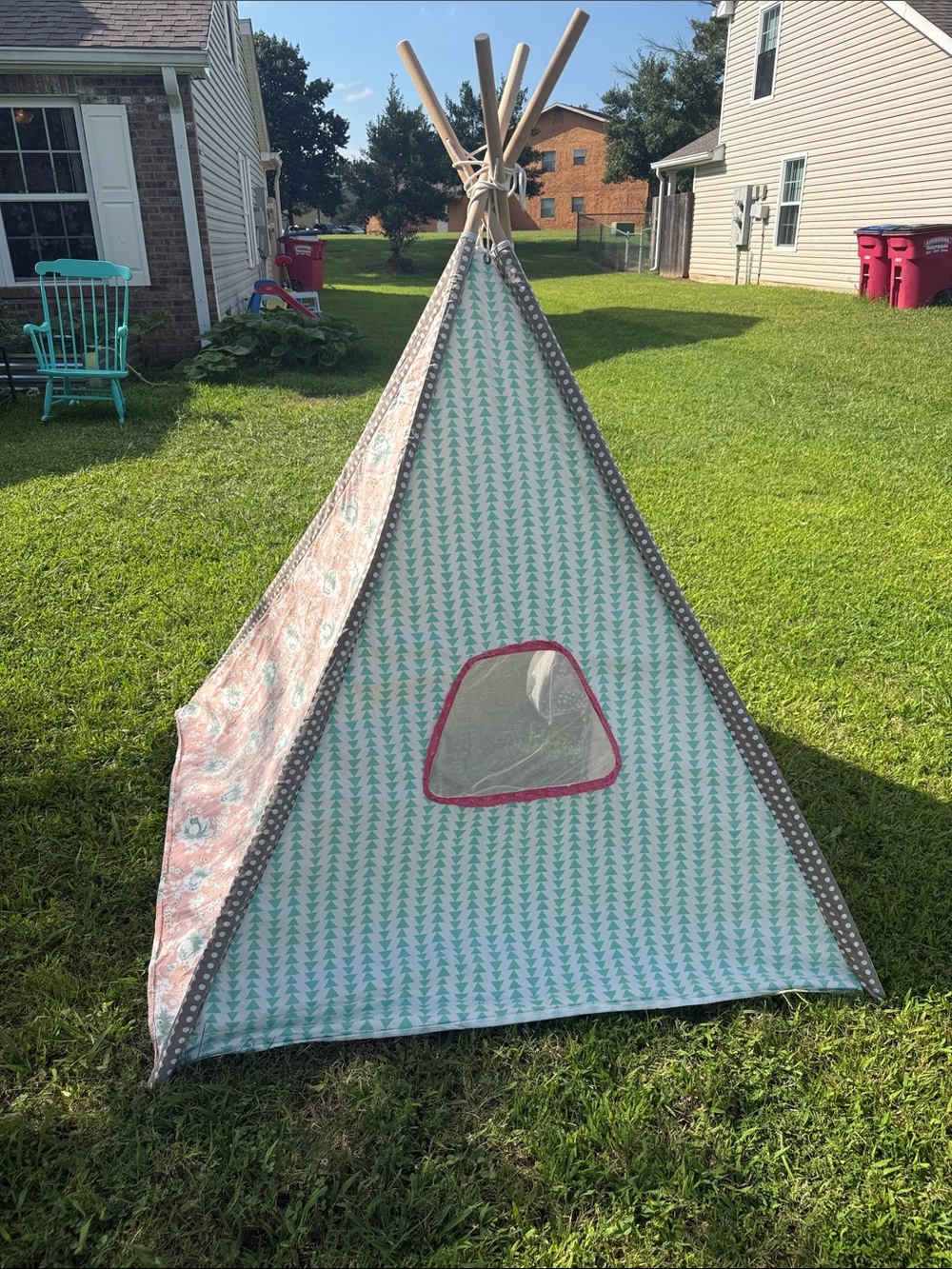 MATILDA JANE Kids Teepee Play Tent - Mint Green & Pink Accents